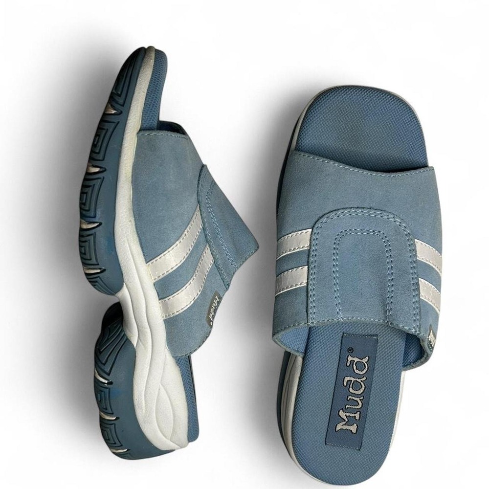 Y2K Chunky Sport Slide Sandals Powder Blue Stripe Platform Clean Girl 90s Diva 7